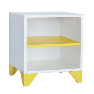 Dot Kid's White Bedside Table with a yellow shelf and yellow feet