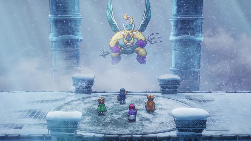 Trailer screenshot of the heroes fighting a monster in Dragon Quest II HD-2D Remake
