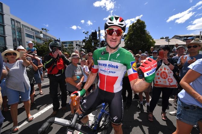 A delighted Elia Viviani (Deceuninck-QuickStep) after having won the sprint