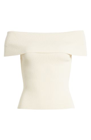 Foldover Off the Shoulder Short Sleeve Rib Sweater