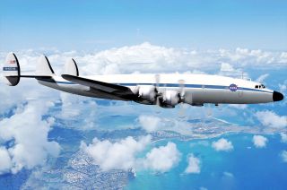 Rendering of NASA 420, a Lockheed C-121G "Super Constellation" aircraft, in flight while in service to the space agency.