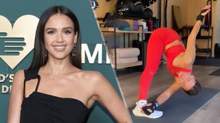 a photo of Jessica Alba at a premiere and working out