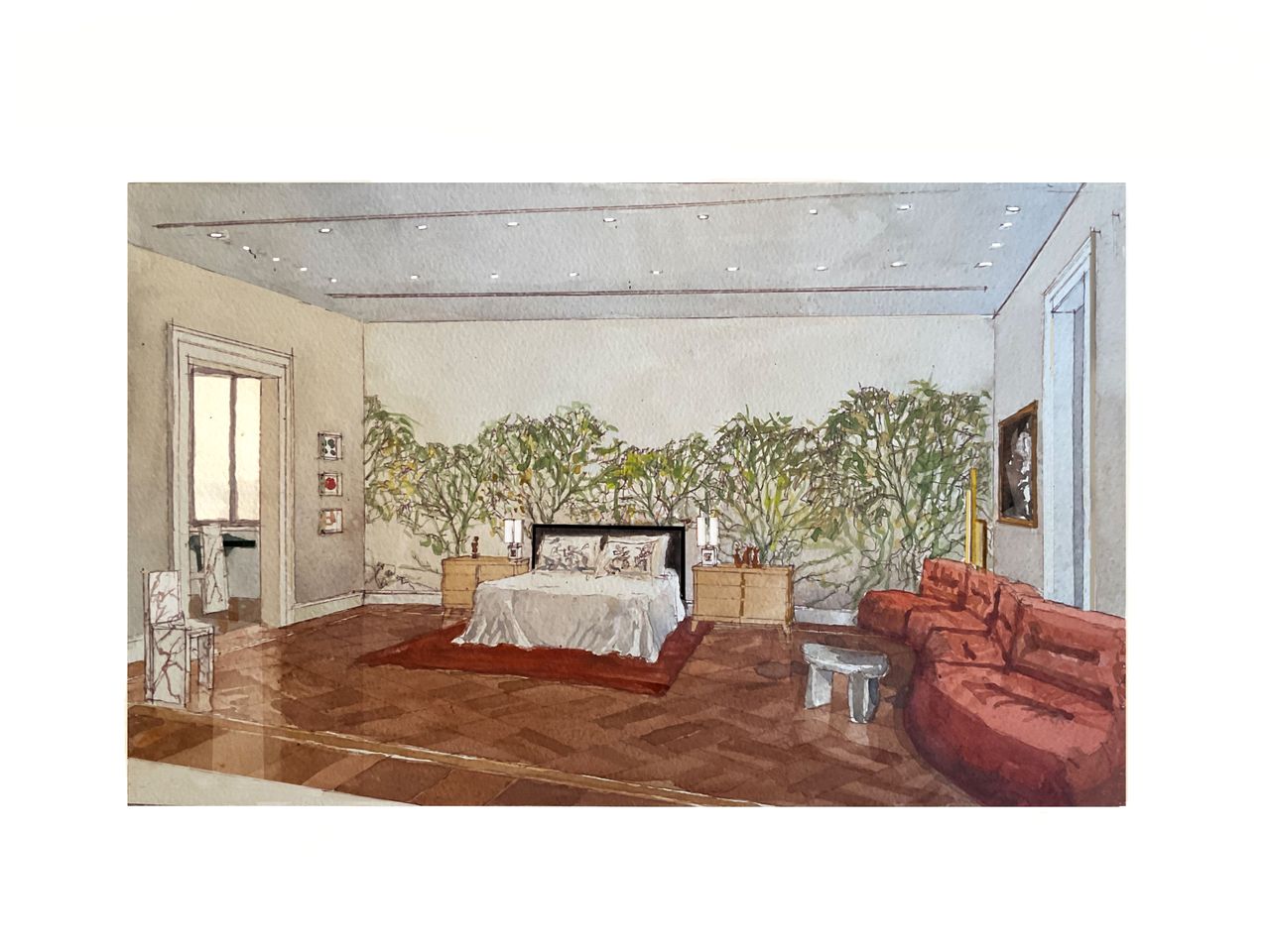 sketch of interior in Milanese palazzo