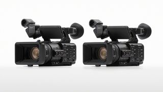 Sony HXR-NX800 and Sony PXW-Z200 camcorders on a white background