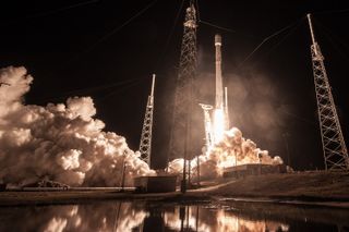 A launchpad photo provided by SpaceX shows the Falcon 9 carrying Zuma