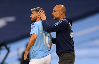 Guardiola (right) expects it to take time for Aguero (left) to get back to his best