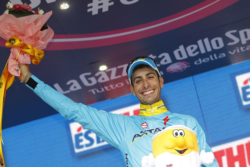 Fabio Aru (Astana) all smiles on the stage 19 podium