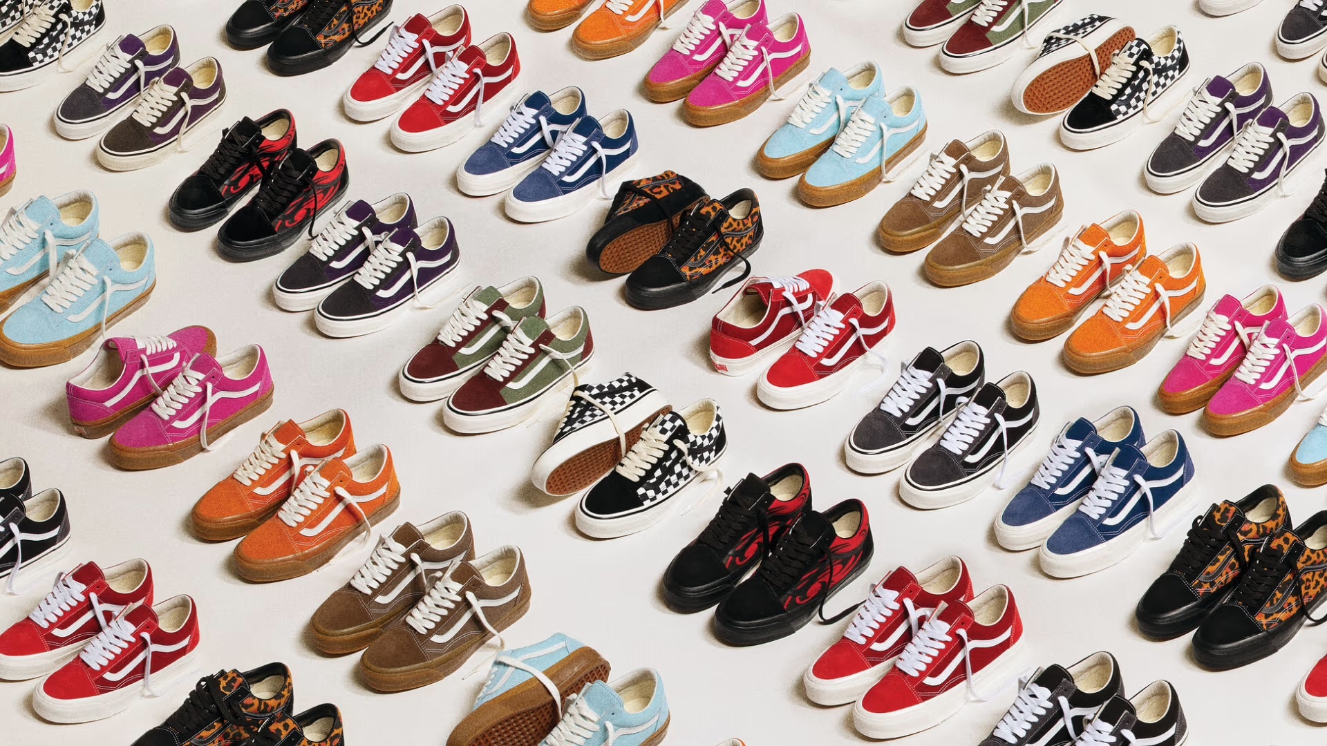 Rows and rows of Vans Old Skool trainers in a variety of silhouettes
