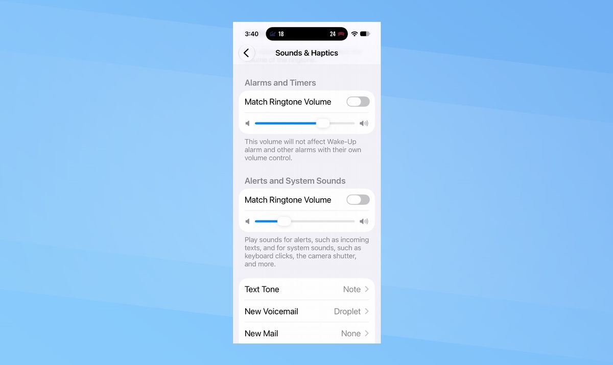 iOS 27 - Set different alarm and alert volumes.
