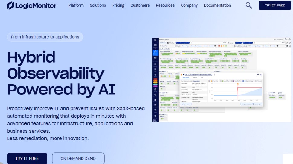 Website screenshot of LogicMonitor (July, 2025)