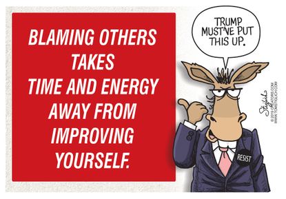 Political Cartoon U.S. Trump Blaming Others Self Improvement Democrats