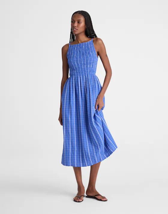madewell, Smocked High-Neck Midi Dress