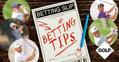 Betting slip graphic and five golfers pictured