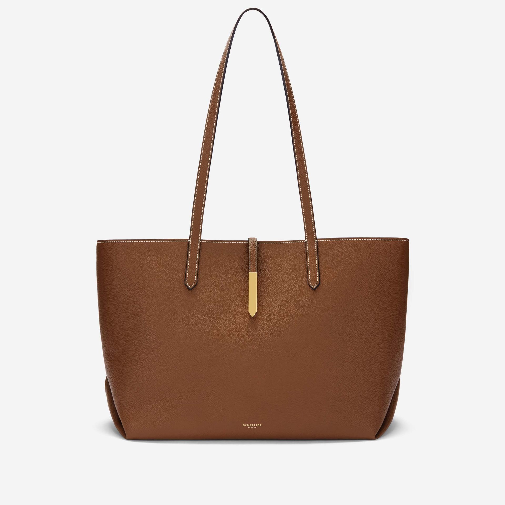 The Tokyo Tote | Tan Small Grain Ecru Stitching | DeMellier