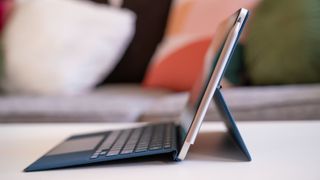 HP Chromebook x2 on a table with the desktop open
