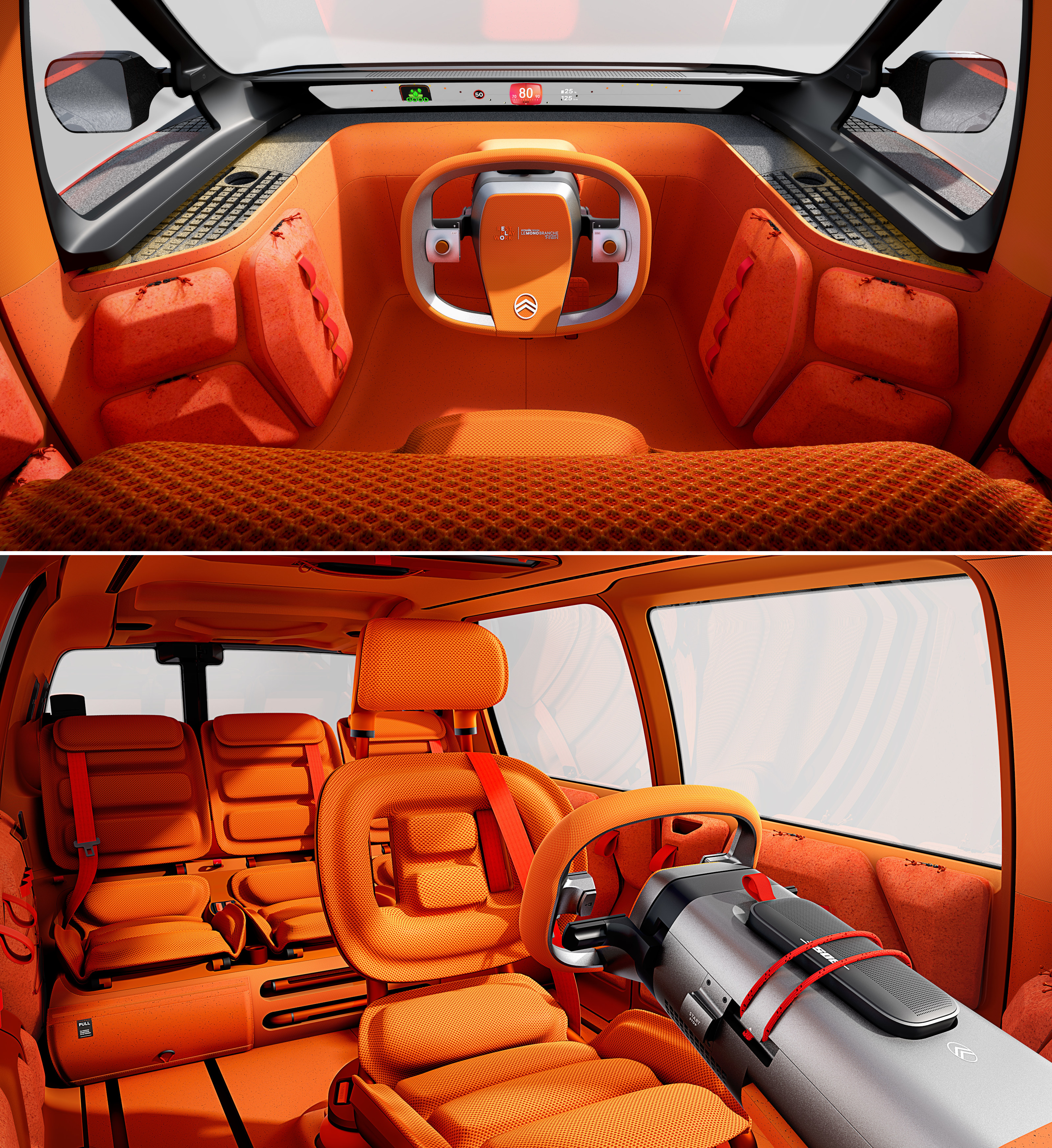 Two views of the Citro&amp;euml;n ELO Concept interior