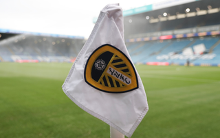 A Leeds United badge on a corner flag at Elland Road before the Carabao Cup First Round match between Leeds United and Shrewsbury Town at Elland Road on August 9, 2023 in Leeds, England.