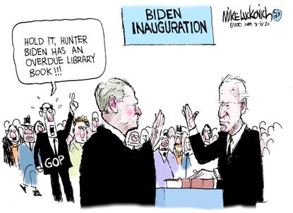 Political Cartoon U.S. Joe Biden Hunter Biden GOP investigation swearing in inauguration
