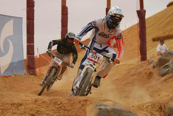 Max Hughes corners well in the final turn with the drop offs.