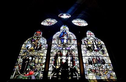 A stained glass window at a London church