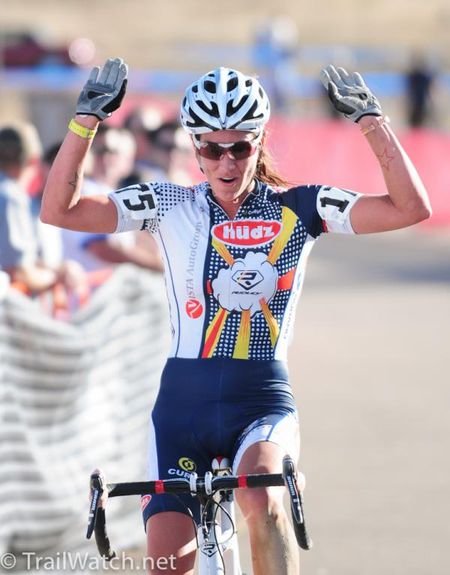 Nicole Duke (Hudz-Subaru) celebrates her third place finish
