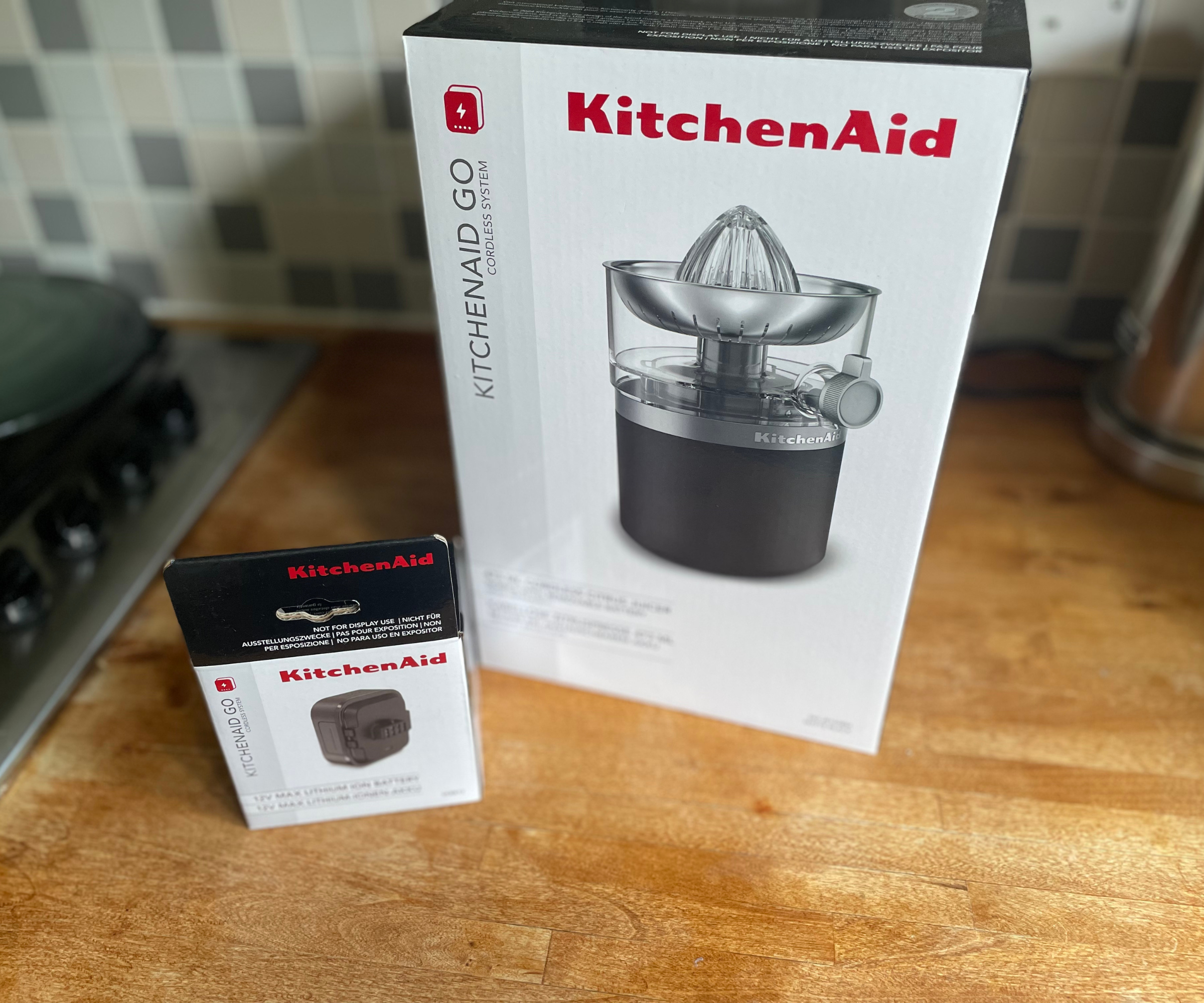 The packaging of the KitchenAid Go Cordless Citrus Juicer