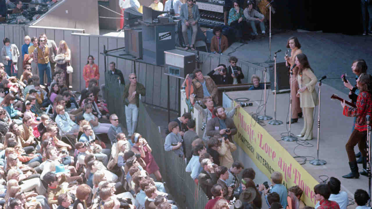 Janis Joplin performing onstage with Big Brother And The Holding Company at Monterey Pop Festival