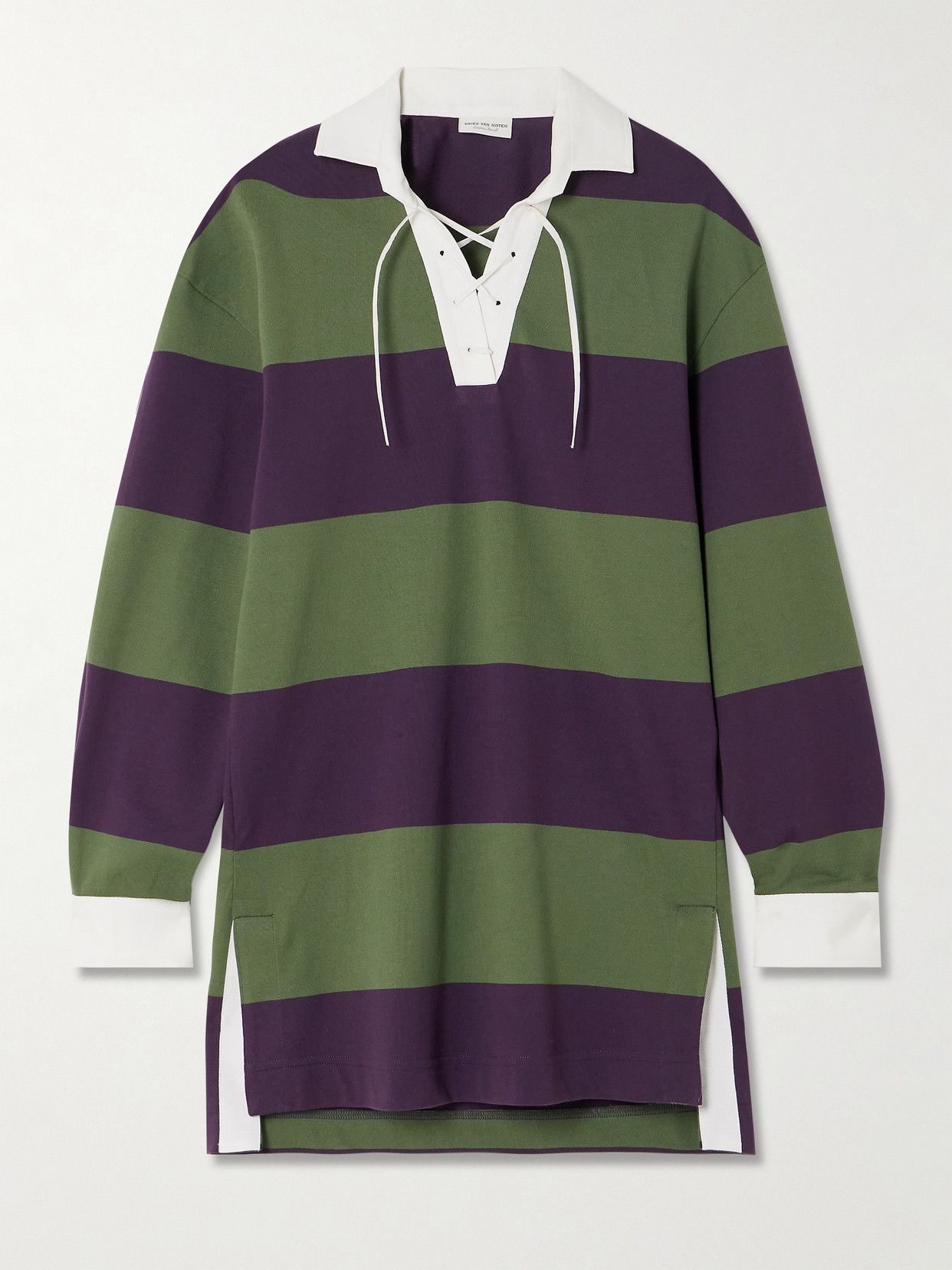 Oversized Tie-Detailed Striped Cotton-Blend Jersey Polo Shirt