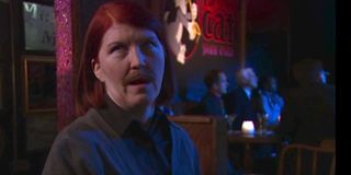 Meredith with a mustache in Threat Level Midnight