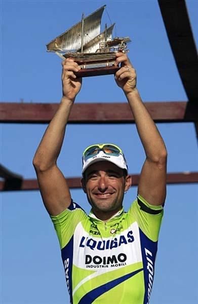 Francesco Chicchi (Liquigas) on the podium as stage winner.