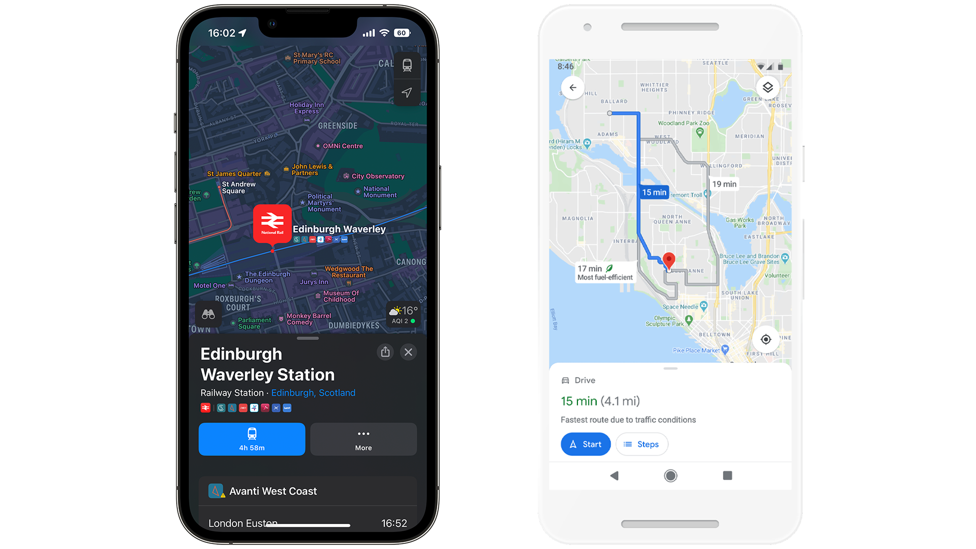 Apple Maps iOS 16 en Google Maps Android