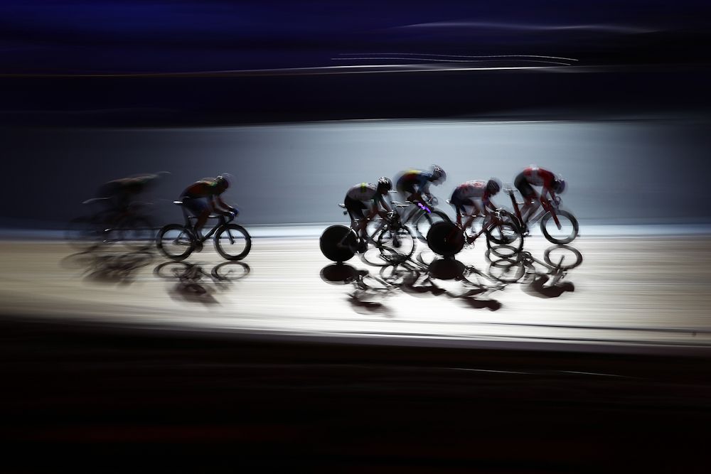 Riders compete in the 10km Scratch Race during day one of the London Six Day
