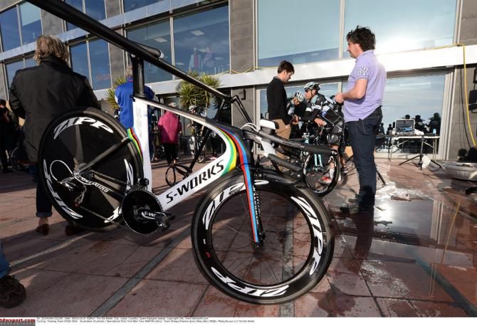 Time trial world champion Tony Martin has a custom paint job on his time trial rig