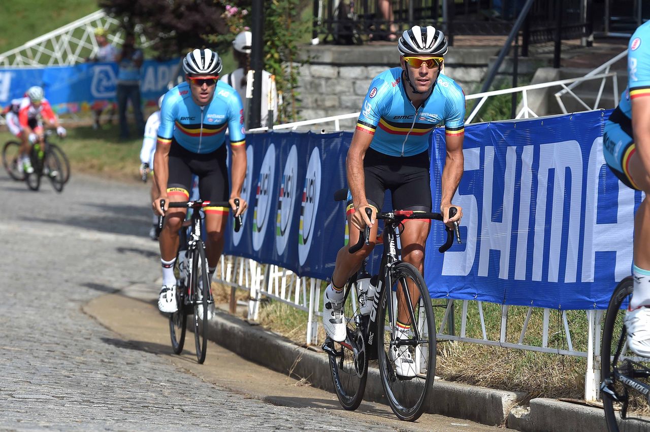 Philippe Gilbert in the middle of a Belgian sandwich