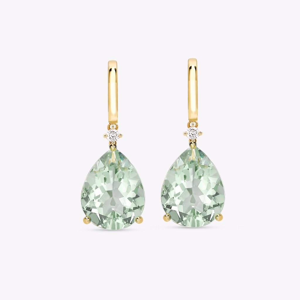 Kiki Classics Pear Drop Green Amethyst and Diamond Earrings