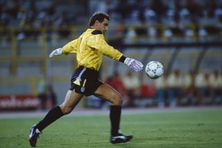 Peter Shilton in action for England at the 1990 World Cup.