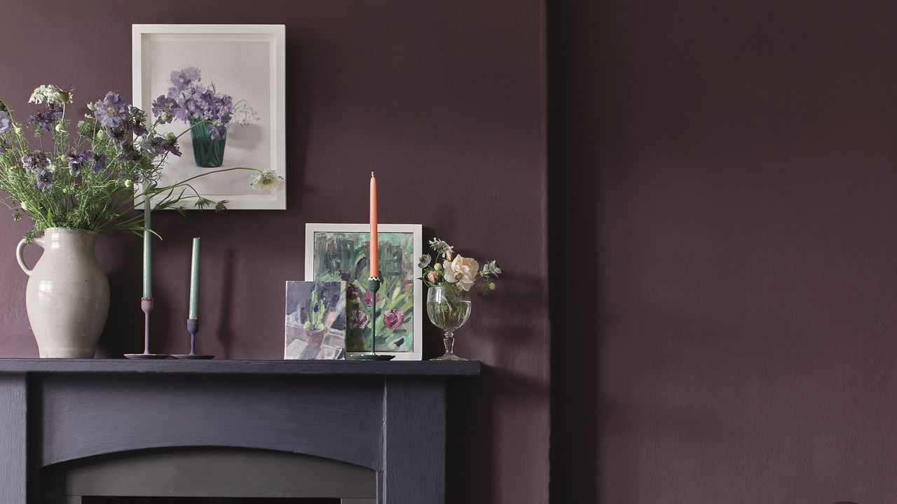 Plum purple wall over fireplace