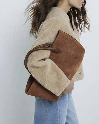 Brown Suede Large Tote Bag