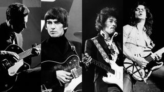L-R: Chet Atkins, George Harrison, Jimi Hendrix and Eddie Van Halen