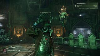 Darktide Skitarii called Sigma-B4-LL5 in the Mourningstar waving