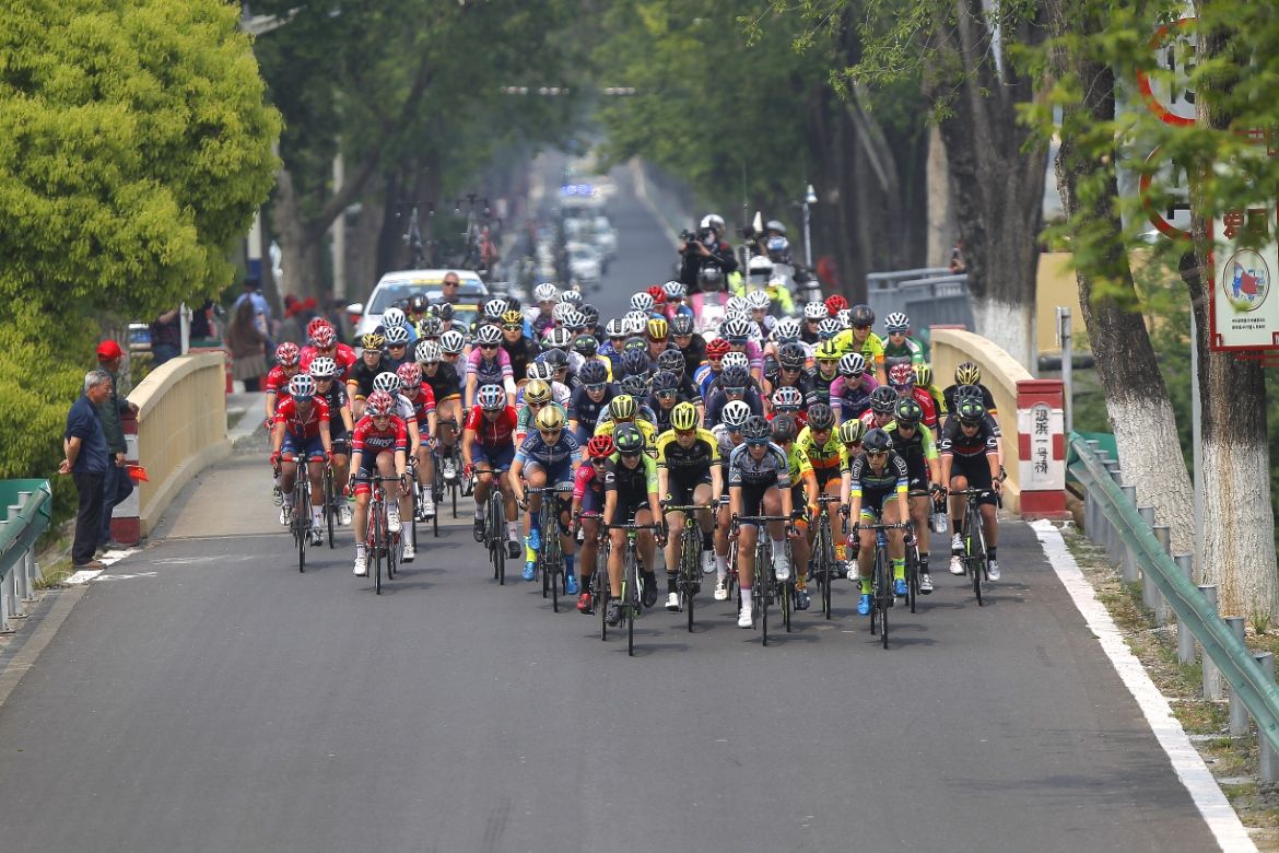 The peloton in the early phases of the race