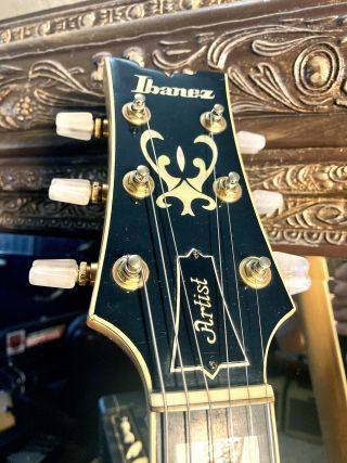 The headstock of an Ibanez Artist Model 2617 guitar