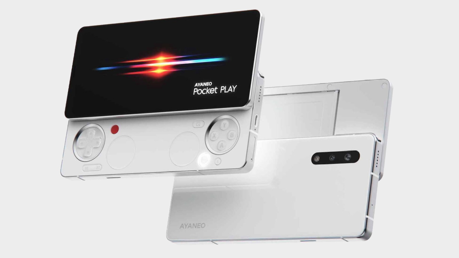 Ayaneo Pocket Play gaming phone on a gray background
