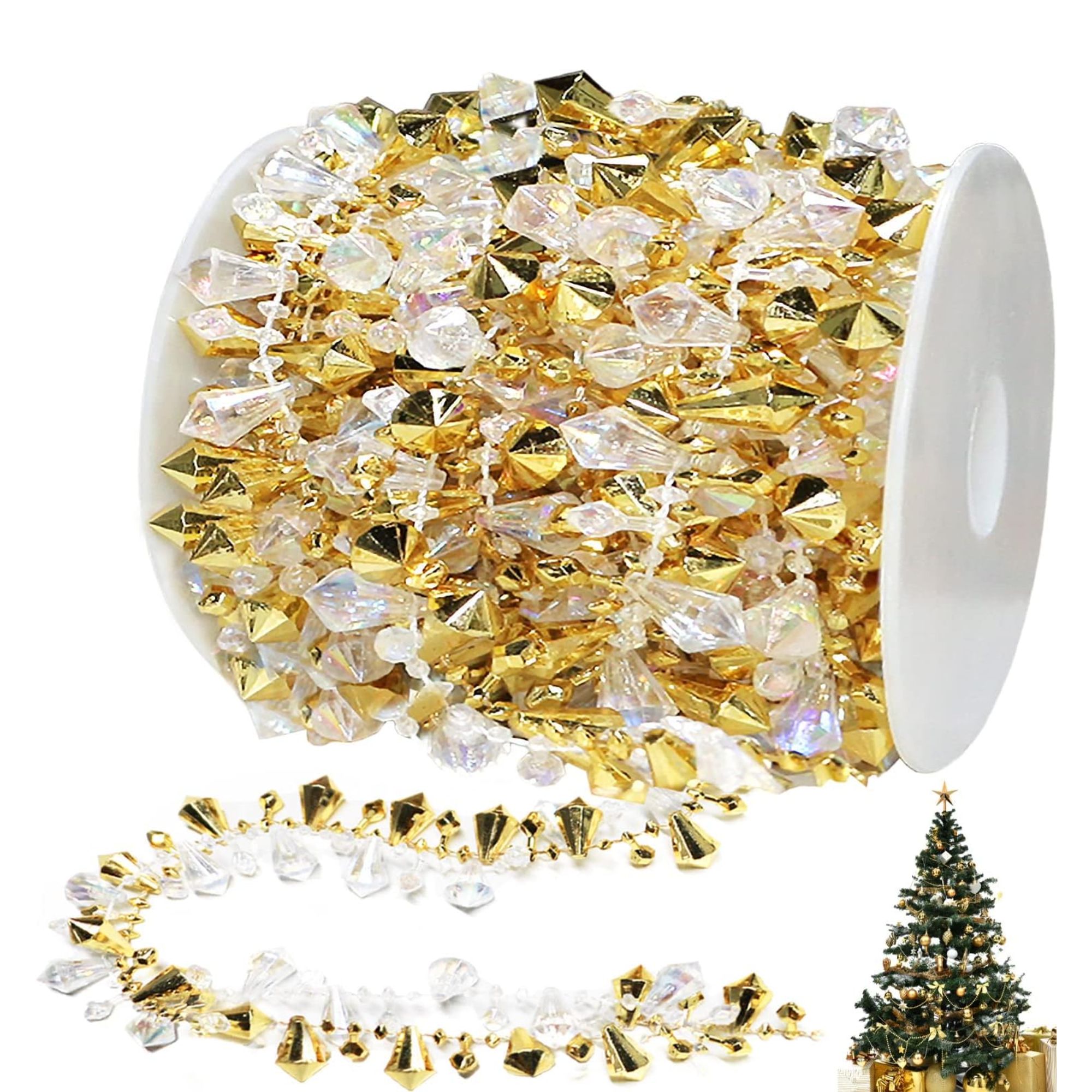 Gold and clear bead Christmas tree garland