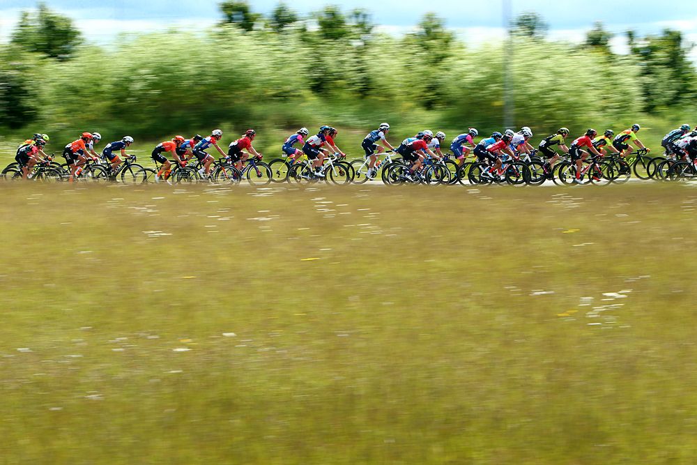 The peloton during stage 2 at OVO Energy Women's Tour
