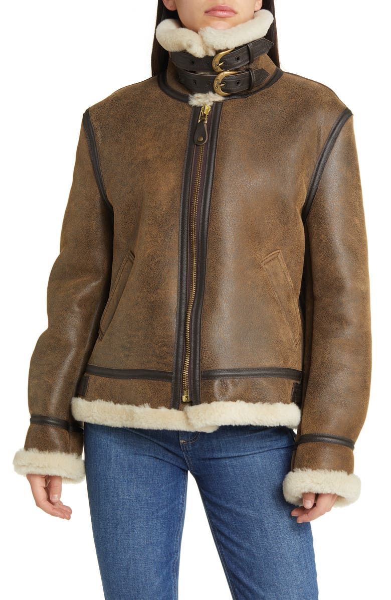 Genuine Shearling &amp; Leather Bomber Jacket