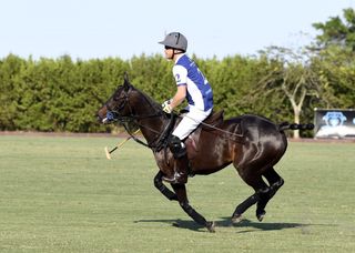 Prince Harry, Duke of Sussex competes during the Royal Salute Polo Challenge benefitting Sentebale at Grand Champions Polo Club on April 12, 2024 in Wellington, Florida.