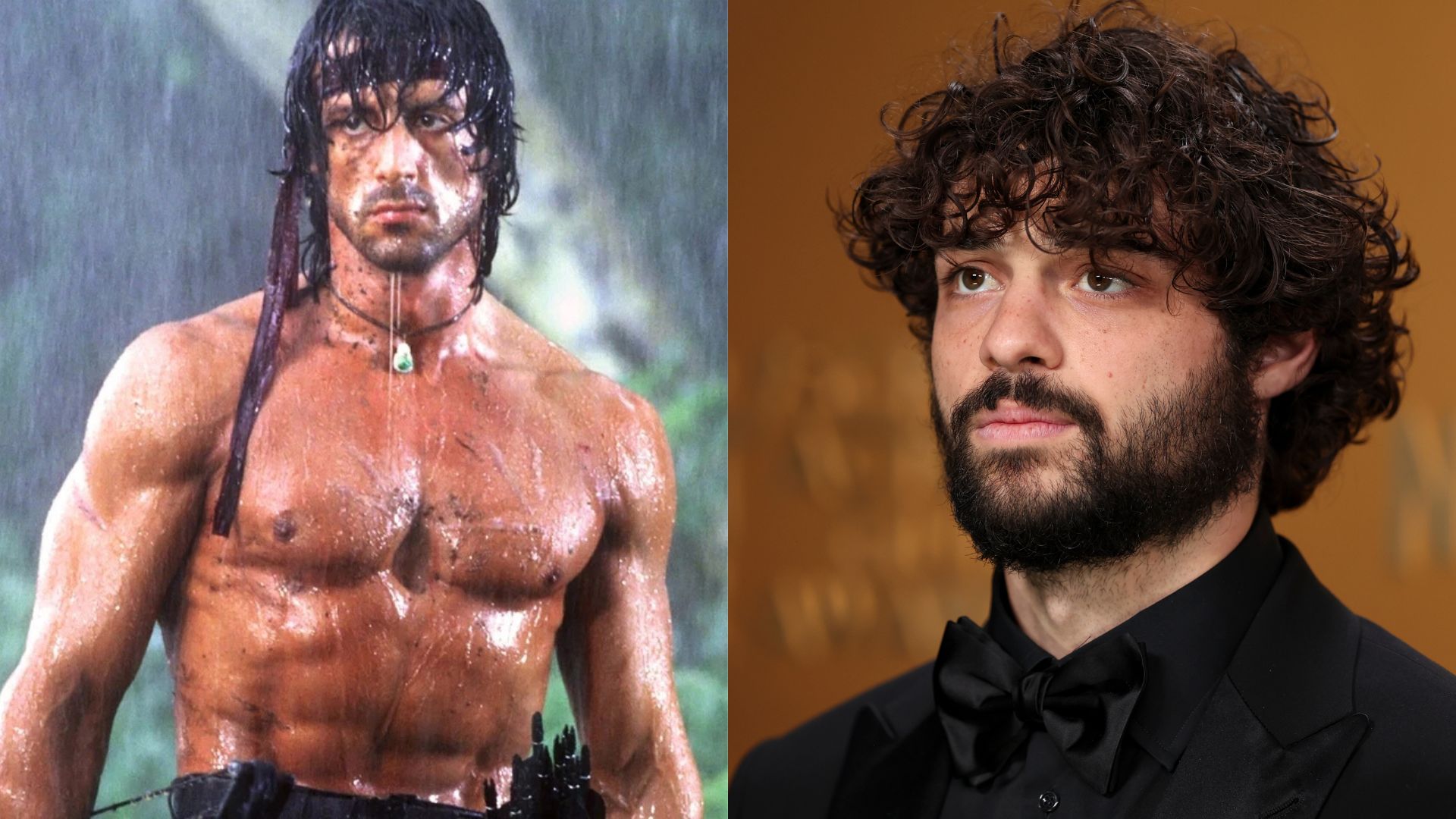 On the left a photo of Rambo and on the right a photo of Noah Centineo 