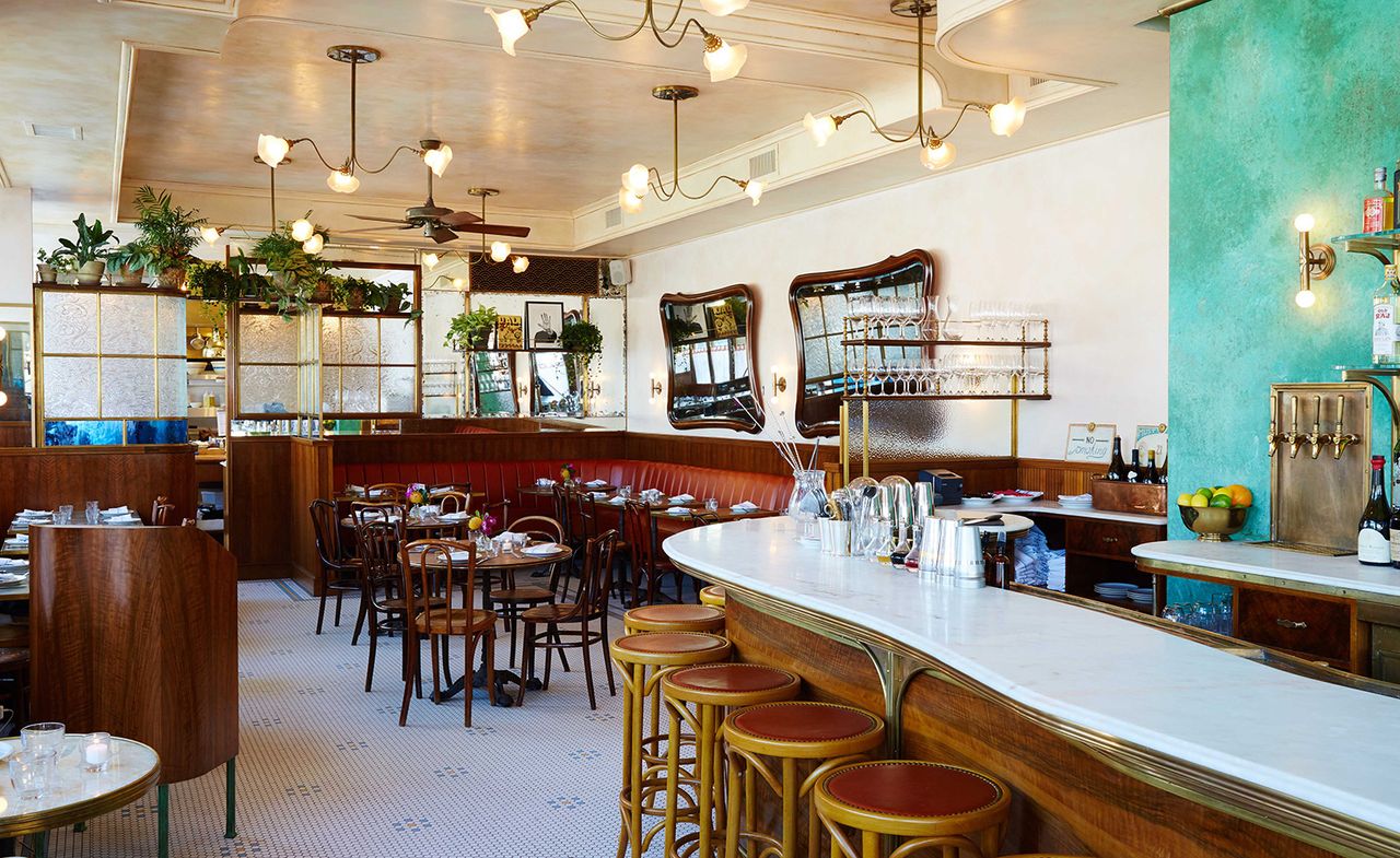 Restaurant with countertop and stools