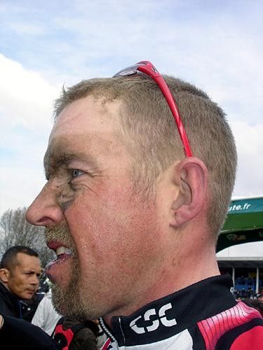 Allan Johansen (CSC) shows the grime of Roubaix